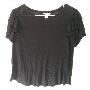 H&M Loose Black T-shirt Ruffle Sleeve S